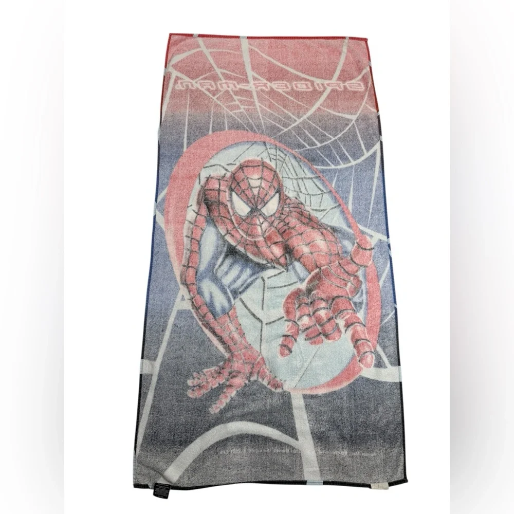 VTG Y2K Spider-Man 2 Beach Towel 2003 Marvel Movie Cotton Large Graphic Red Blue